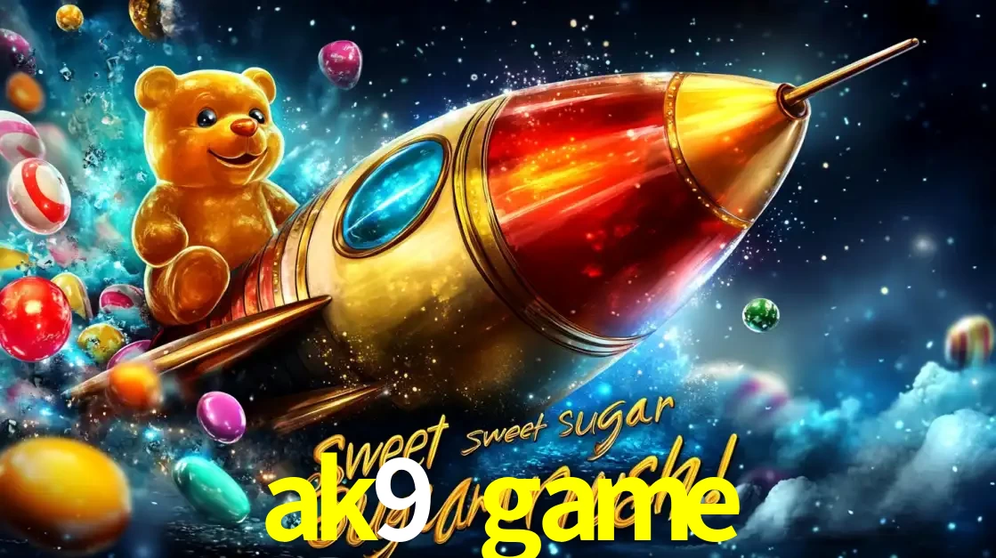 Arte promocional do jogo de slot Sugar Rush, com um urso de pelúcia em um foguete viajando pelo espaço de doces, um dos jogos divertidos disponíveis no cassino ak9 game.
